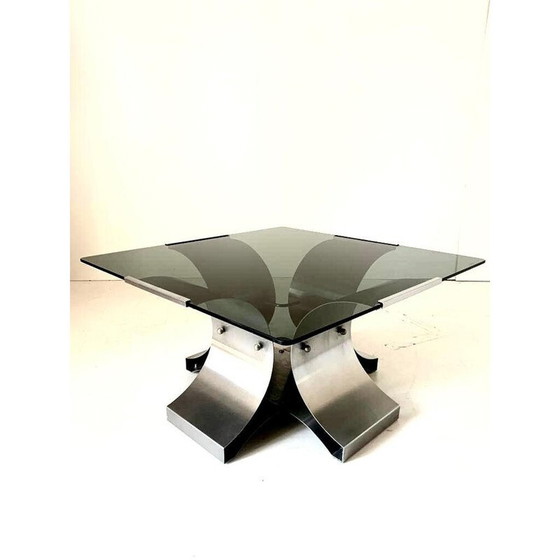 Image 1 of Vintage salontafel in gerookt glas en aluminium van François Monnet, Frankrijk 1970