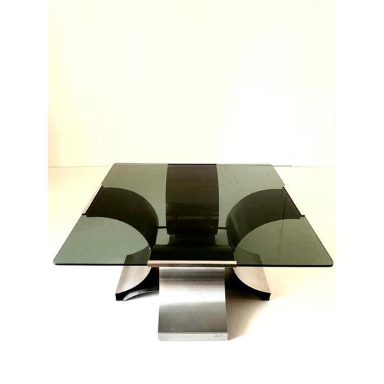 Image 1 of Vintage salontafel in gerookt glas en aluminium van François Monnet, Frankrijk 1970