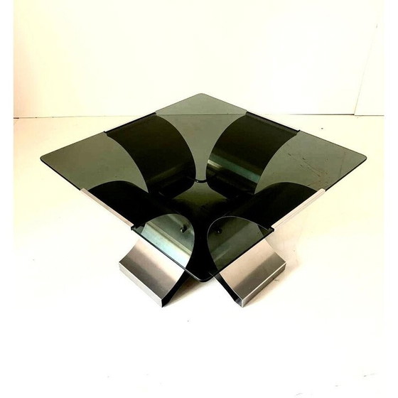 Image 1 of Vintage salontafel in gerookt glas en aluminium van François Monnet, Frankrijk 1970