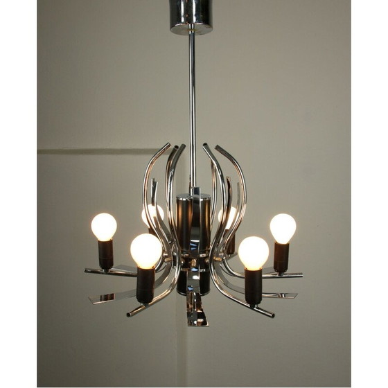 Image 1 of Vintage chromen zwanen kroonluchter, 1970