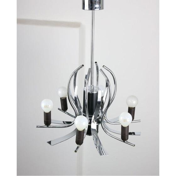 Image 1 of Vintage chromen zwanen kroonluchter, 1970