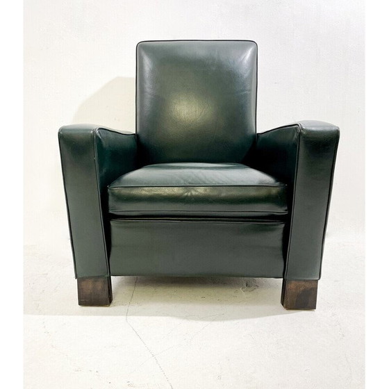 Image 1 of Mid Century houten en lederen fauteuil van Emiel Veranneman, 1950