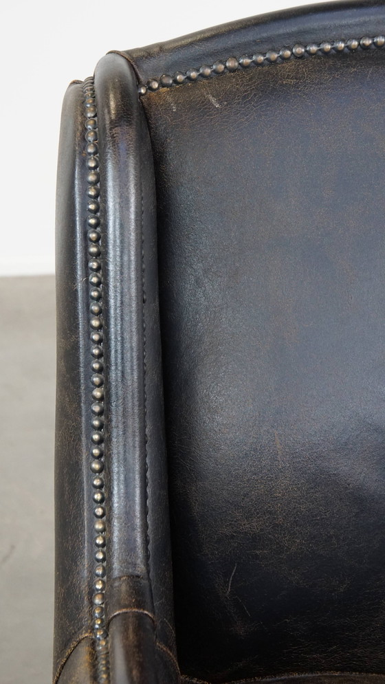 Image 1 of Zwarte Rundleren Fauteuil 