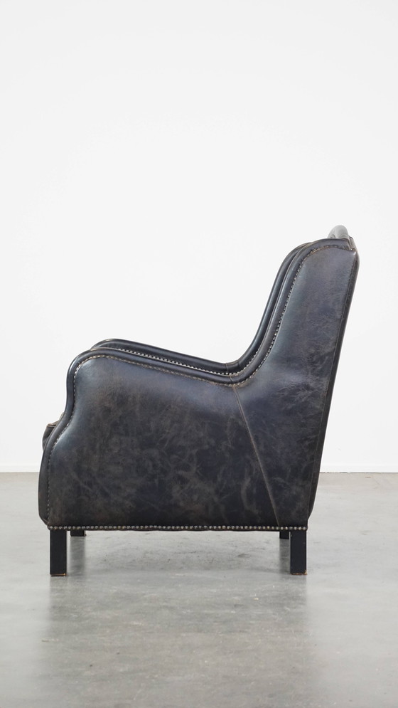 Image 1 of Zwarte Rundleren Fauteuil 