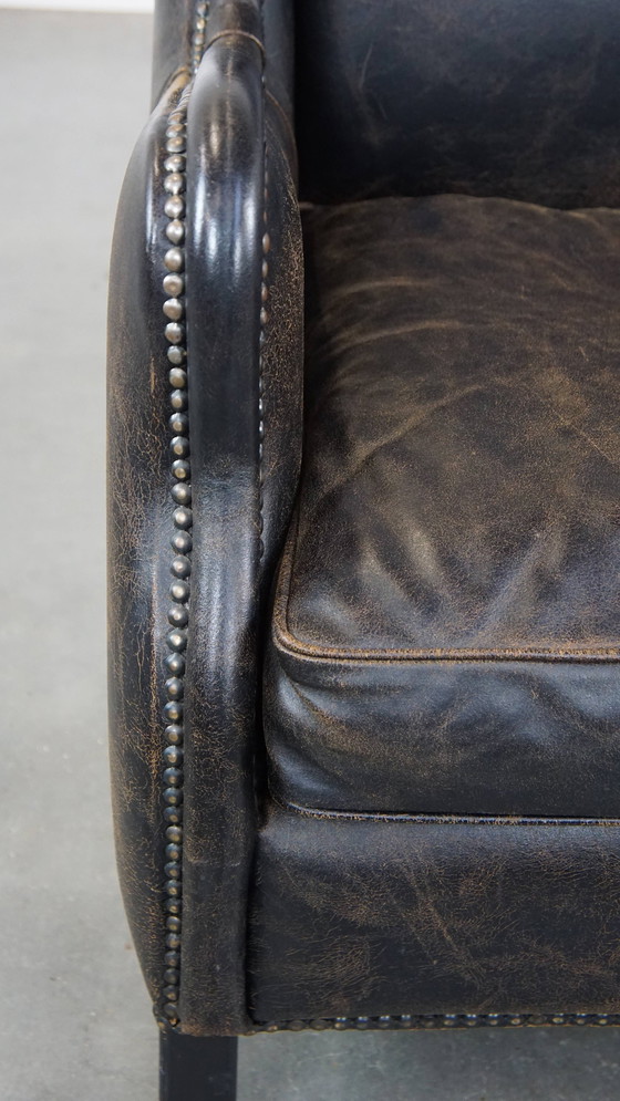 Image 1 of Zwarte Rundleren Fauteuil 