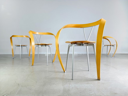 Originele set van 4 omgekeerde stoelen Cassina Andrea Branzi