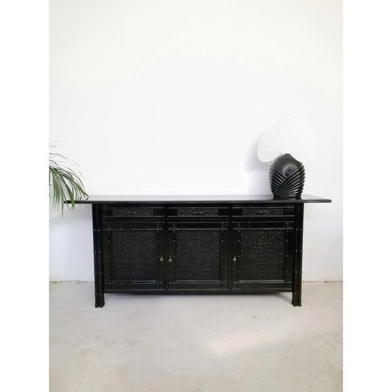 Image 1 of Vintage bamboe en zwart gelakt rotan dressoir, Italië 1970