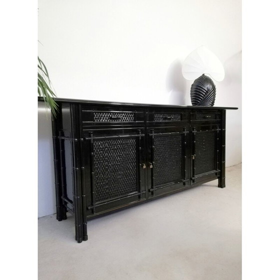 Image 1 of Vintage bamboe en zwart gelakt rotan dressoir, Italië 1970