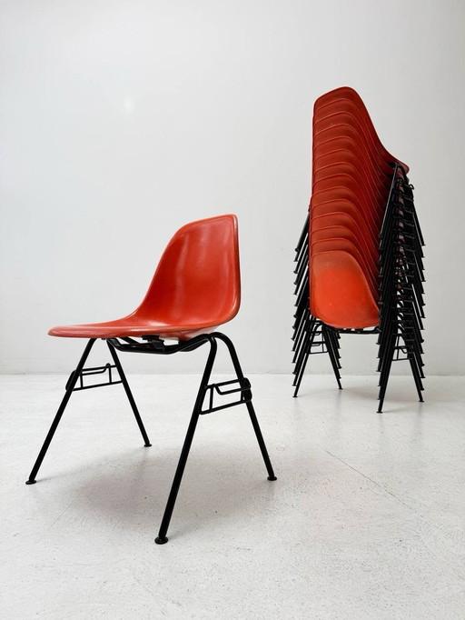 Set van 6 oranje Dss-N bijzetstoelen van Charles & Ray Eames voor Herman Miller, jaren 1950