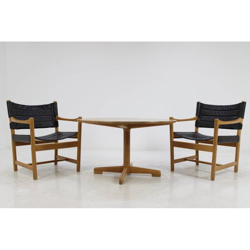 Set vintage zwartleren fauteuils en salontafel van Ditte en Adrian Heath, jaren 1960, Deens