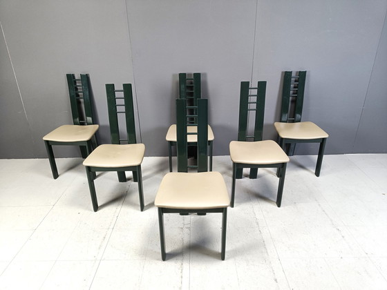 Image 1 of Vintage donkergroene postmoderne eetkamerstoelen, 1980S