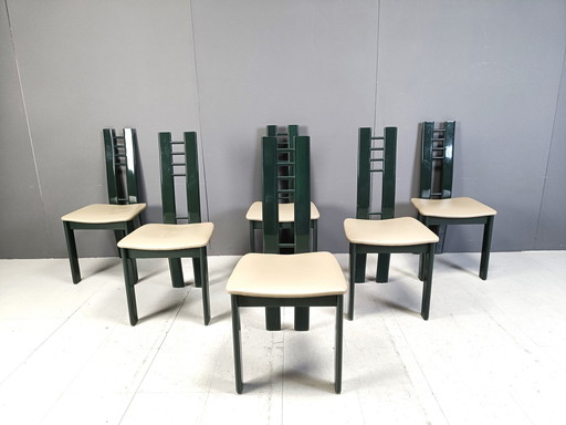 Vintage donkergroene postmoderne eetkamerstoelen, 1980S