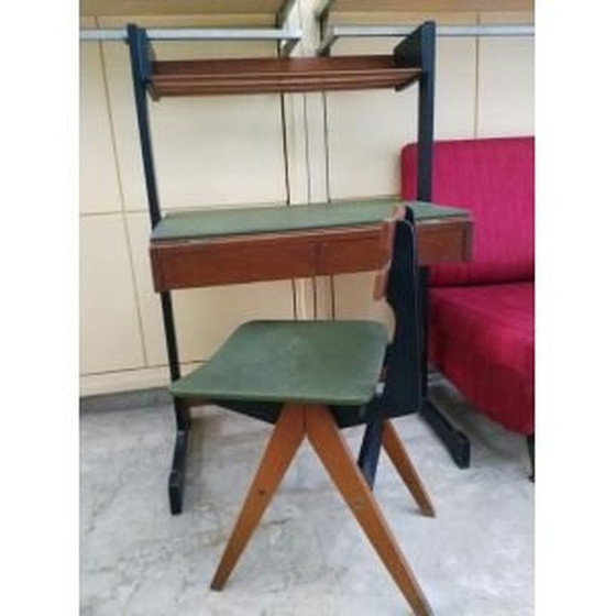 Image 1 of Vintage bureau met houten en metalen stoel door Reguitti Brothers, Italië 1960