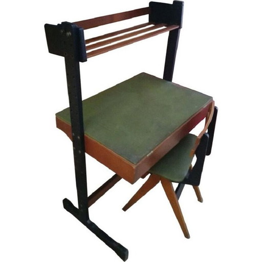Vintage bureau met houten en metalen stoel door Reguitti Brothers, Italië 1960