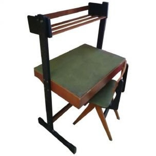 Vintage bureau met houten en metalen stoel door Reguitti Brothers, Italië 1960