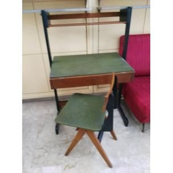 Image 1 of Vintage bureau met houten en metalen stoel door Reguitti Brothers, Italië 1960