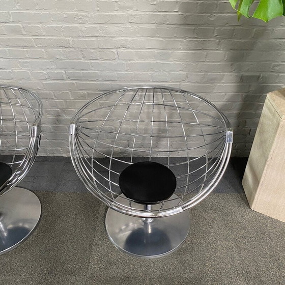 Image 1 of Paar vintage atomische bolstoelen in aluminium en stof van Rudi Verelst voor Novalux, België 1974