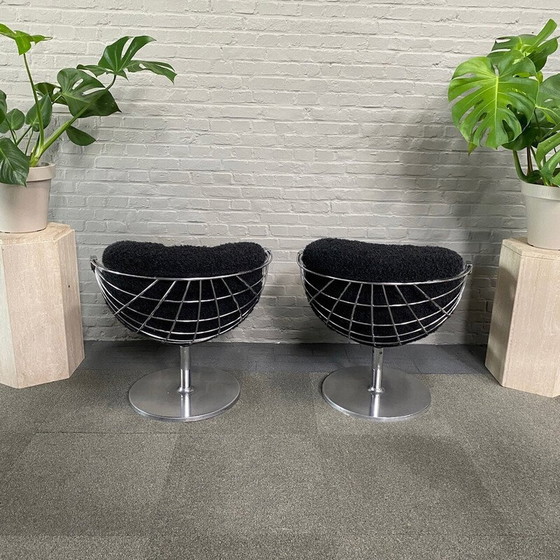 Image 1 of Paar vintage atomische bolstoelen in aluminium en stof van Rudi Verelst voor Novalux, België 1974