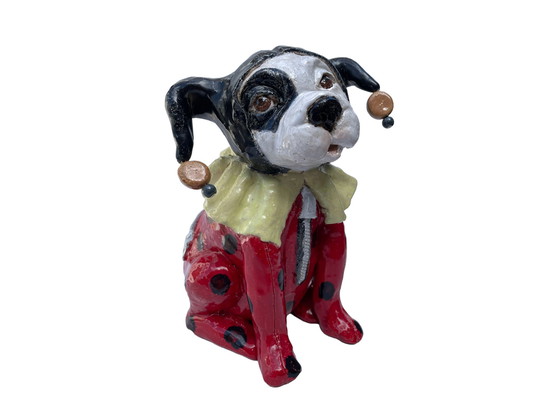 Image 1 of Keramiek kunst hond in clowns kostuum