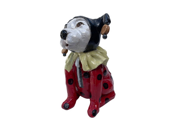 Image 1 of Keramiek kunst hond in clowns kostuum