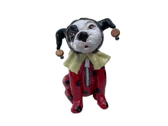 Image 1 of Keramiek kunst hond in clowns kostuum