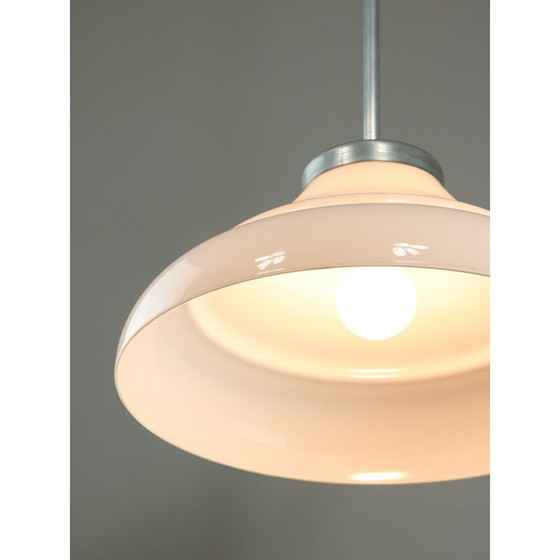 Image 1 of Vintage aluminium en glazen hanglamp, Italië
