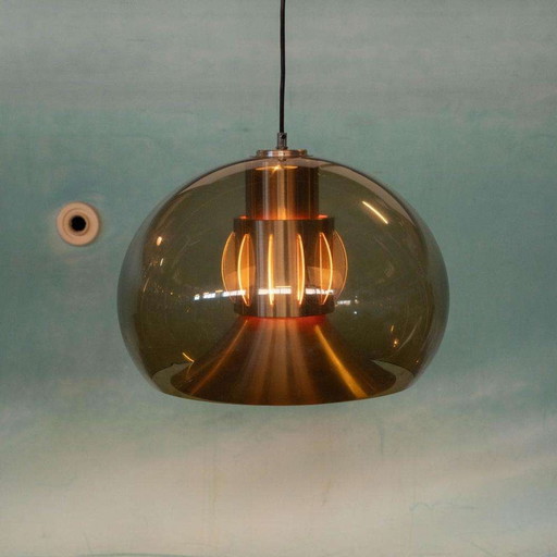 Space age smoked hanglamp, vintage smoked lucite pendant