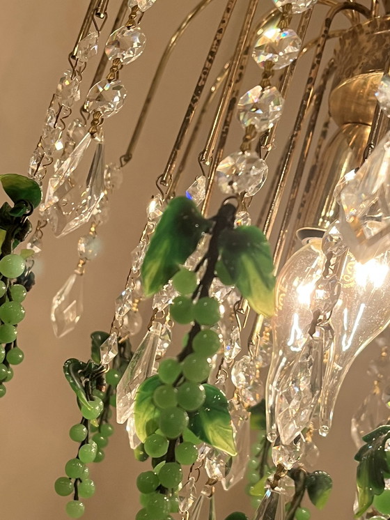 Image 1 of Vintage Groene Druiven Kroonluchter Hanglamp Italiaans Kristal