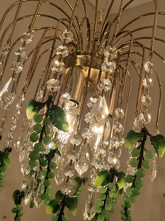 Image 1 of Vintage Groene Druiven Kroonluchter Hanglamp Italiaans Kristal