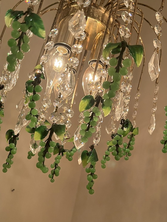 Image 1 of Vintage Groene Druiven Kroonluchter Hanglamp Italiaans Kristal