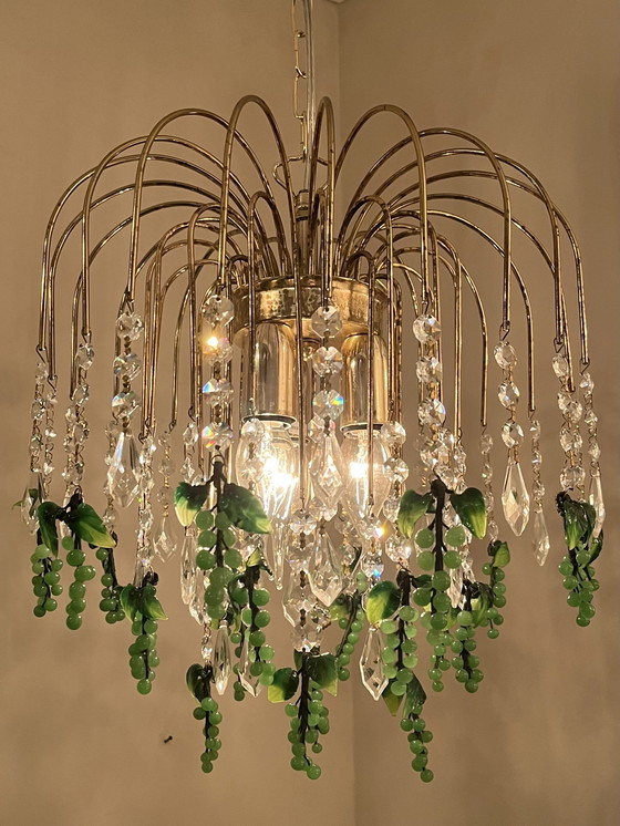 Image 1 of Vintage Groene Druiven Kroonluchter Hanglamp Italiaans Kristal