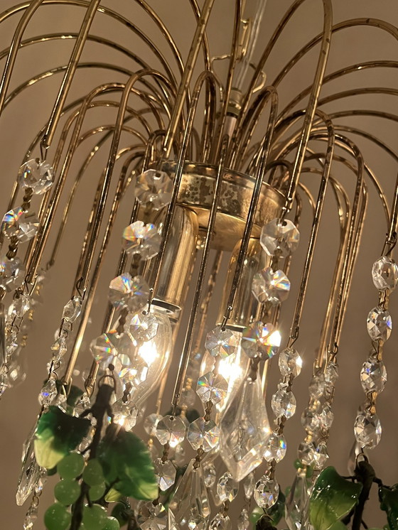 Image 1 of Vintage Groene Druiven Kroonluchter Hanglamp Italiaans Kristal