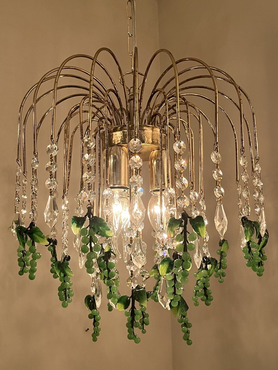 Image 1 of Vintage Groene Druiven Kroonluchter Hanglamp Italiaans Kristal