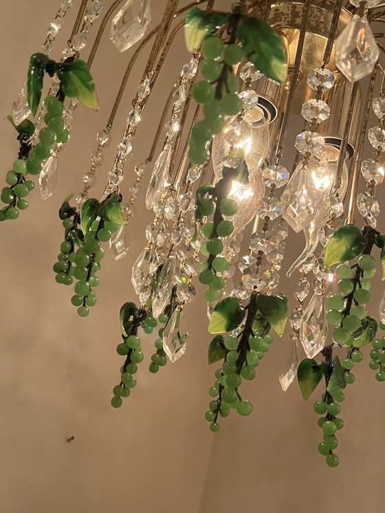 Image 1 of Vintage Groene Druiven Kroonluchter Hanglamp Italiaans Kristal