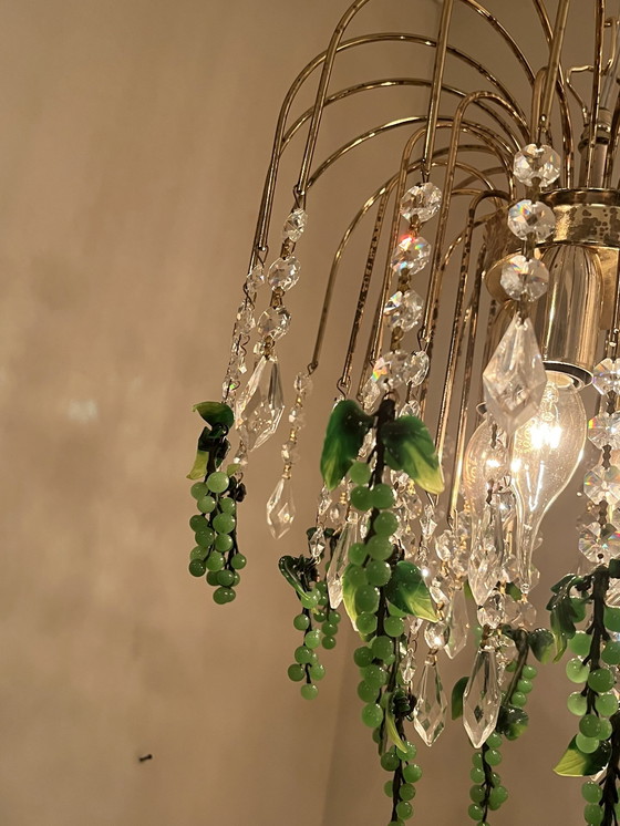 Image 1 of Vintage Groene Druiven Kroonluchter Hanglamp Italiaans Kristal