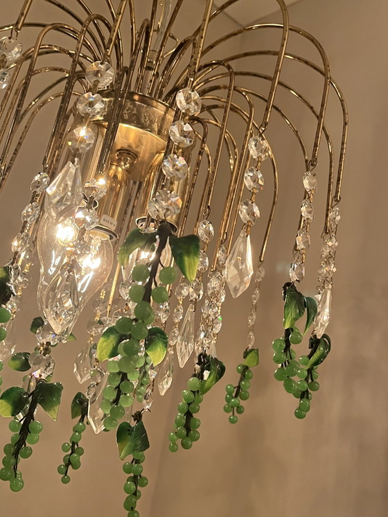 Image 1 of Vintage Groene Druiven Kroonluchter Hanglamp Italiaans Kristal