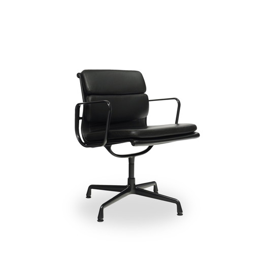 Vitra Ea 208 Zachte Polster Draaibaar Leer Zwart | Eames Alu Stoel