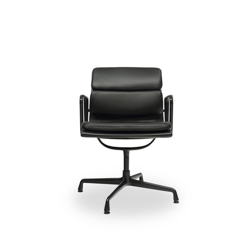 Vitra Ea 208 Zachte Polster Draaibaar Leer Zwart | Eames Alu Stoel