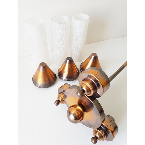 Image 1 of Vintage kroonluchter een stuk glas verlijmd onzichtbaar koper en glas, 1940