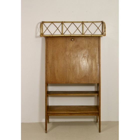 Image 1 of Vintage secretaire in licht hout en rotan, 1960