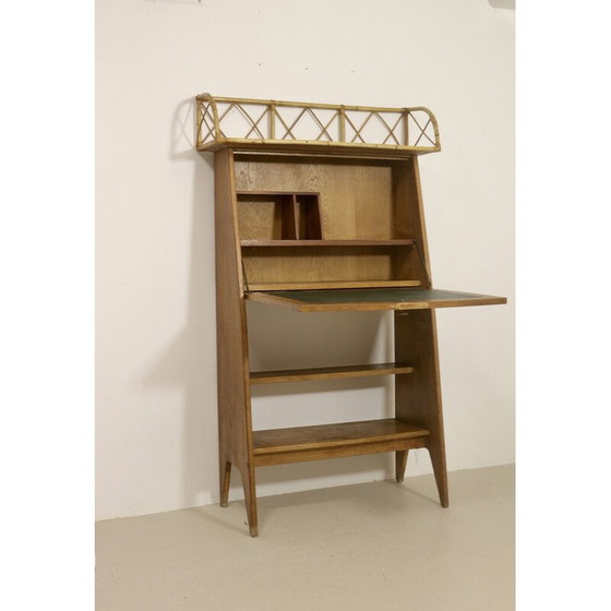 Image 1 of Vintage secretaire in licht hout en rotan, 1960