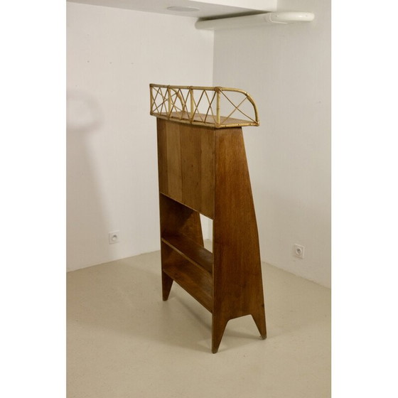 Image 1 of Vintage secretaire in licht hout en rotan, 1960