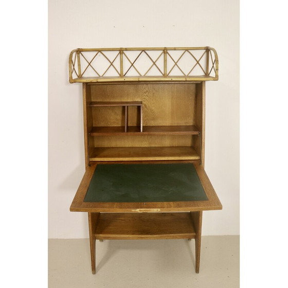 Image 1 of Vintage secretaire in licht hout en rotan, 1960