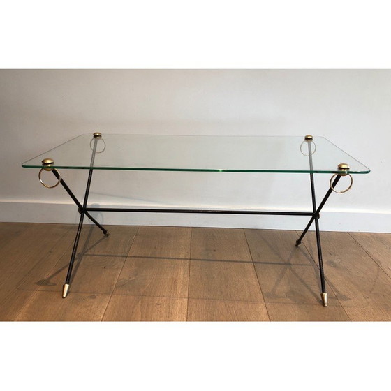 Image 1 of Vintage gelakt metalen en messing salontafel van Jacques Adnet, 1950