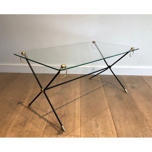 Vintage gelakt metalen en messing salontafel van Jacques Adnet, 1950