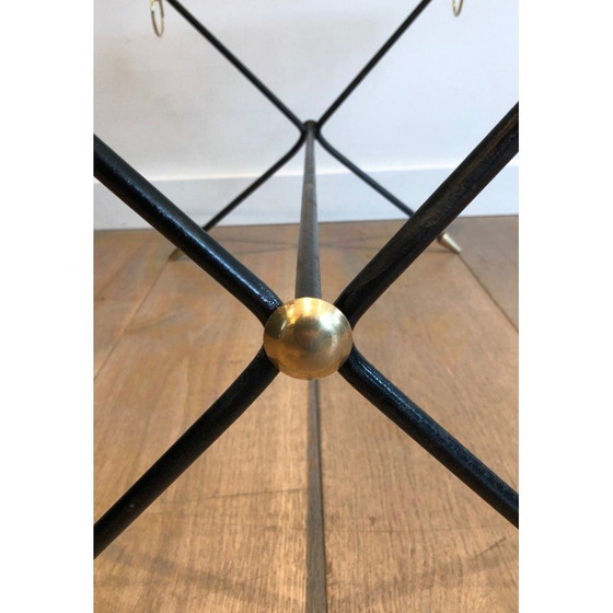 Image 1 of Vintage gelakt metalen en messing salontafel van Jacques Adnet, 1950