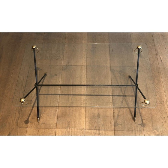 Image 1 of Vintage gelakt metalen en messing salontafel van Jacques Adnet, 1950