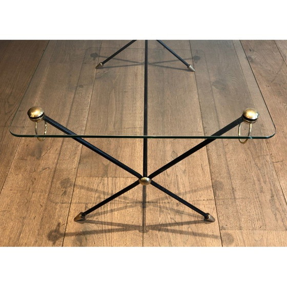 Image 1 of Vintage gelakt metalen en messing salontafel van Jacques Adnet, 1950