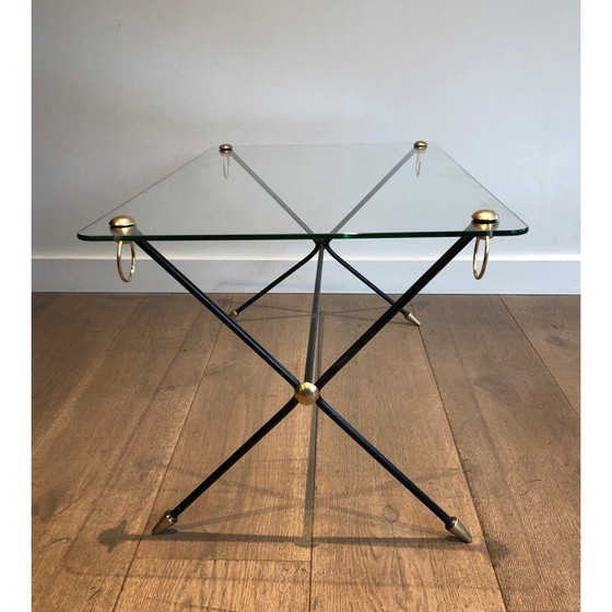 Image 1 of Vintage gelakt metalen en messing salontafel van Jacques Adnet, 1950