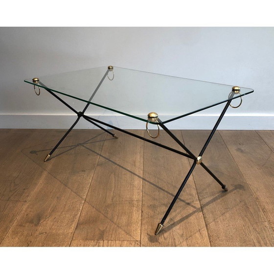 Image 1 of Vintage gelakt metalen en messing salontafel van Jacques Adnet, 1950